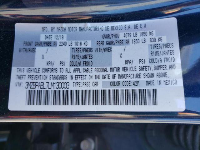 Photo 10 from auction – 2020 MAZDA 3 with VIN 3MZBPABL7LM130003