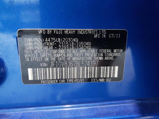 Photo 10 from auction – 2011 SUBARU IMPREZA WR with VIN JF1GV8J67BL524397
