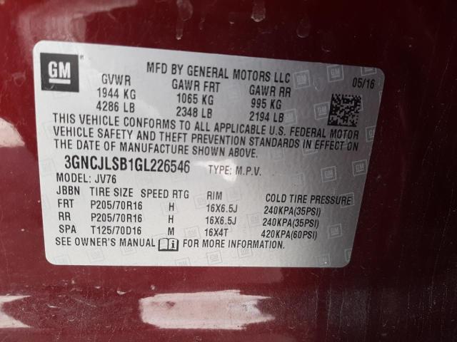 Photo 10 from auction – 2016 CHEVROLET TRAX 1LT with VIN 3GNCJLSB1GL226546