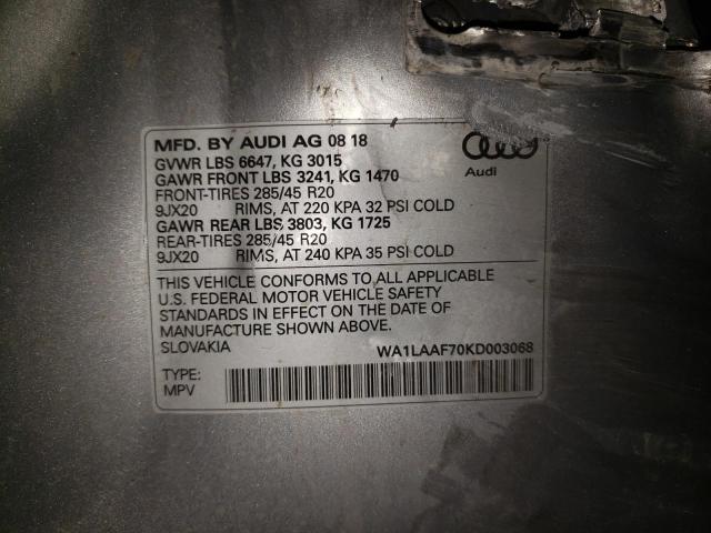 Photo 10 from auction – 2019 AUDI Q7 PREMIUM with VIN WA1LAAF70KD003068