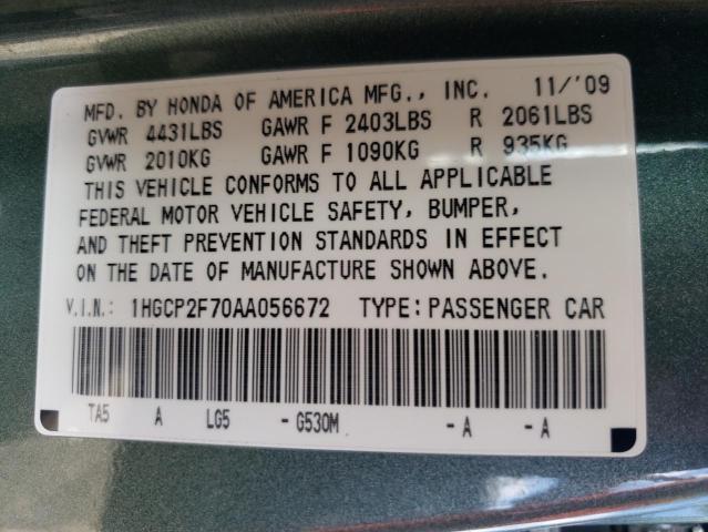 Photo 10 from auction – 2010 HONDA ACCORD EX with VIN 1HGCP2F70AA056672