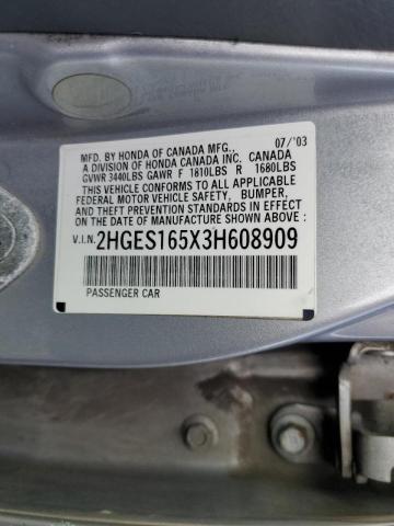 Photo 10 from auction – 2003 HONDA CIVIC LX with VIN 2HGES165X3H608909