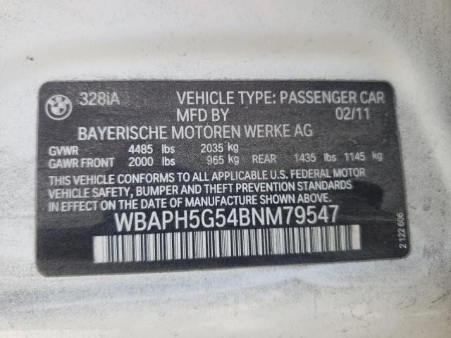 Photo 10 from auction – 2011 BMW 328 I SULE with VIN WBAPH5G54BNM79547