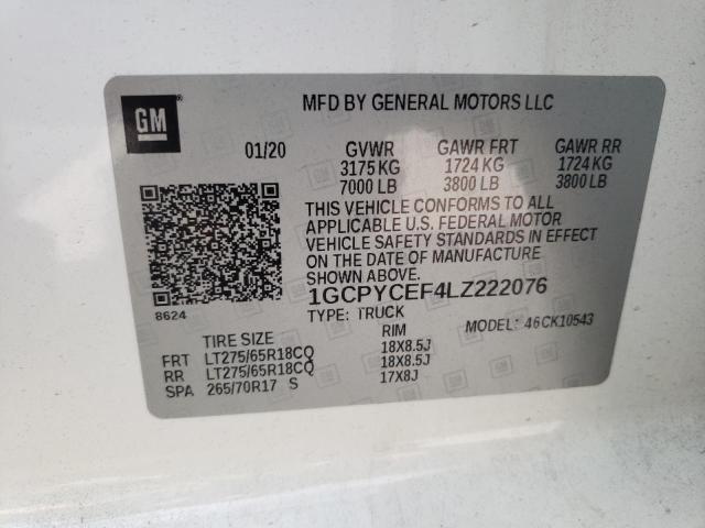 Photo 10 from auction – 2020 CHEVROLET SILVERADO with VIN 1GCPYCEF4LZ222076