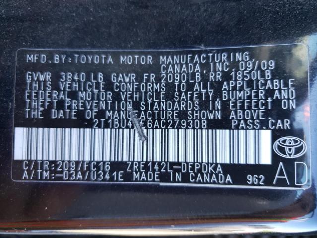 Photo 10 from auction – 2010 TOYOTA COROLLA BA with VIN 2T1BU4EE6AC279308