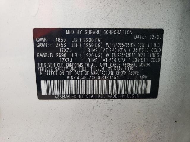 Photo 10 from auction – 2020 SUBARU OUTBACK PR with VIN 4S4BTACC3L3184151