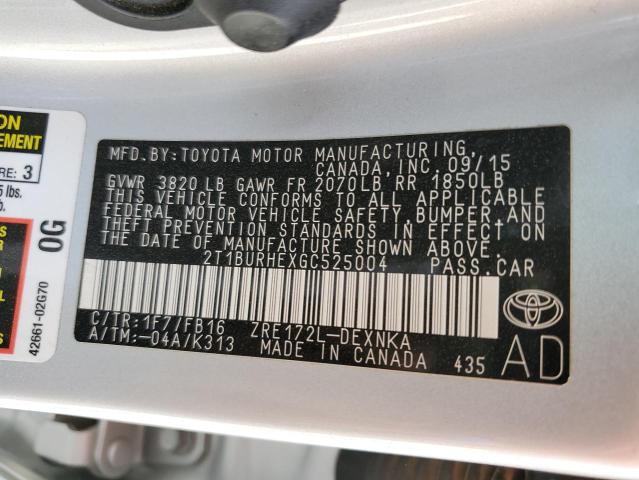 Photo 10 from auction – 2016 TOYOTA COROLLA L with VIN 2T1BURHEXGC525004