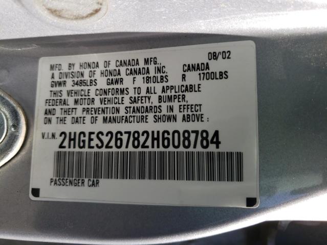 Photo 10 from auction – 2002 HONDA CIVIC EX with VIN 2HGES26782H608784