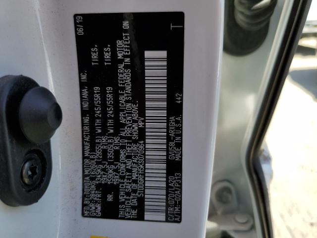 Photo 10 from auction – 2019 TOYOTA HIGHLANDER with VIN 5TDDGRFH5KS070964