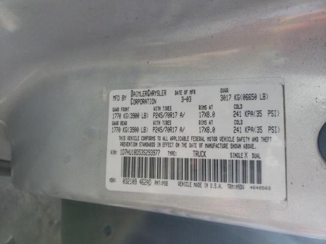 Photo 10 from auction – 2003 DODGE RAM 1500 S with VIN 1D7HU18D53S293977