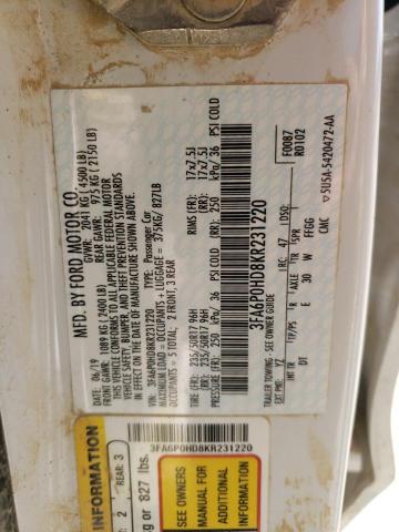 Photo 10 from auction – 2019 FORD FUSION SE with VIN 3FA6P0HD8KR231220