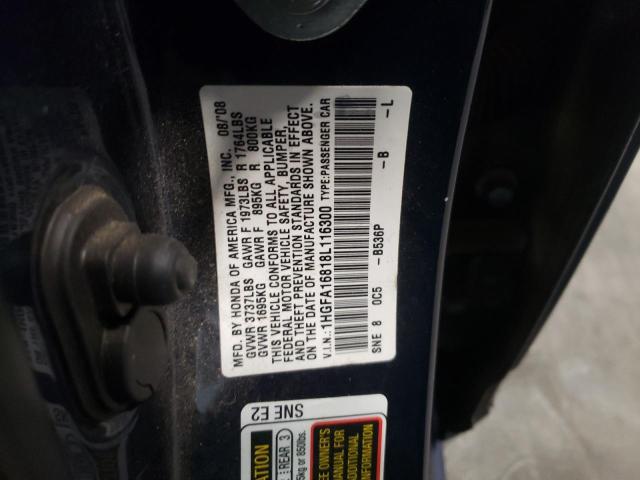 Photo 10 from auction – 2008 HONDA CIVIC EX with VIN 1HGFA16818L116300