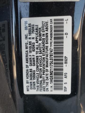 Photo 10 from auction – 2005 HONDA CIVIC with VIN 1HGEM21175L078747