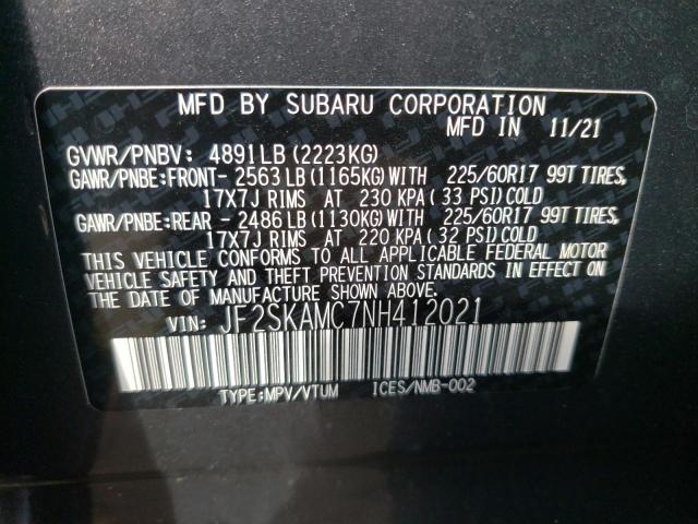 Photo 10 from auction – 2022 SUBARU FORESTER W with VIN JF2SKAMC7NH412021