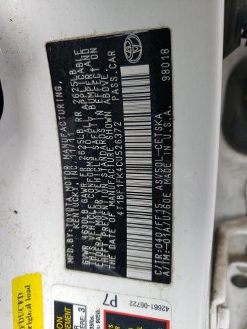 Photo 10 from auction – 2012 TOYOTA CAMRY BASE with VIN 4T1BF1FK4CU526372