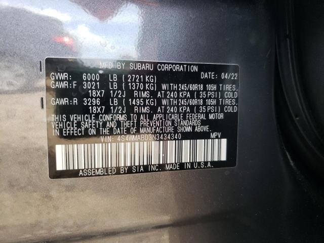 Photo 10 from auction – 2022 SUBARU ASCENT PRE with VIN 4S4WMABD3N3434340