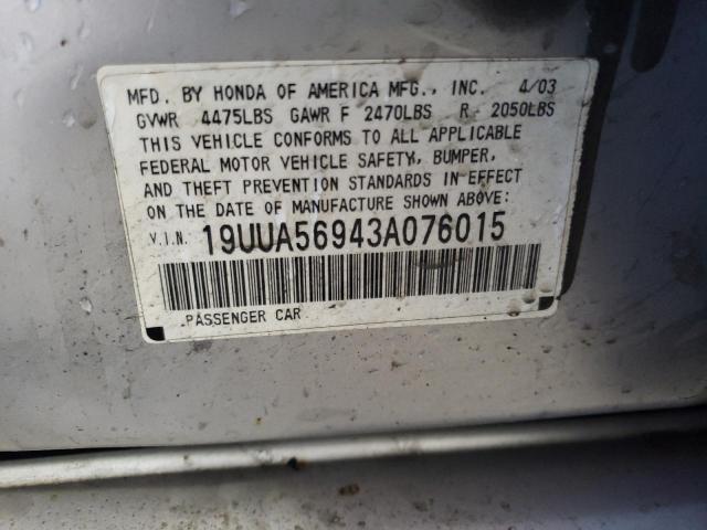 Photo 10 from auction – 2003 ACURA 3.2TL TYPE with VIN 19UUA56943A076015