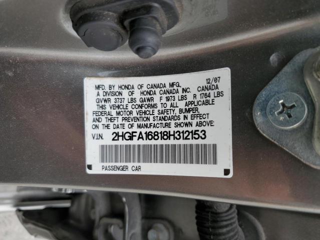 Photo 10 from auction – 2008 HONDA CIVIC EX with VIN 2HGFA16818H312153