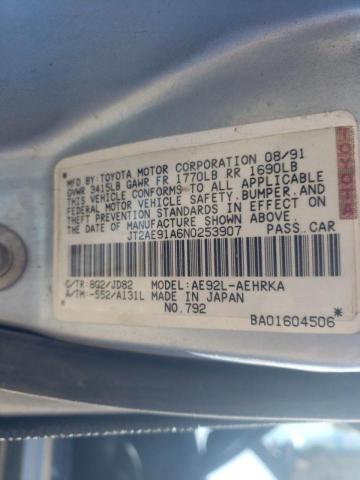 Photo 10 from auction – 1992 TOYOTA COROLLA with VIN JT2AE91A6N0253907