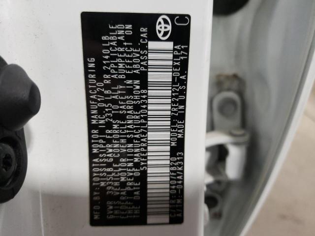 Photo 10 from auction – 2020 TOYOTA COROLLA LE with VIN 5YFEPRAE7LP104348