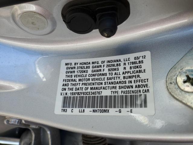 Photo 10 from auction – 2012 HONDA CIVIC EX with VIN 19XFB2F83CE340767
