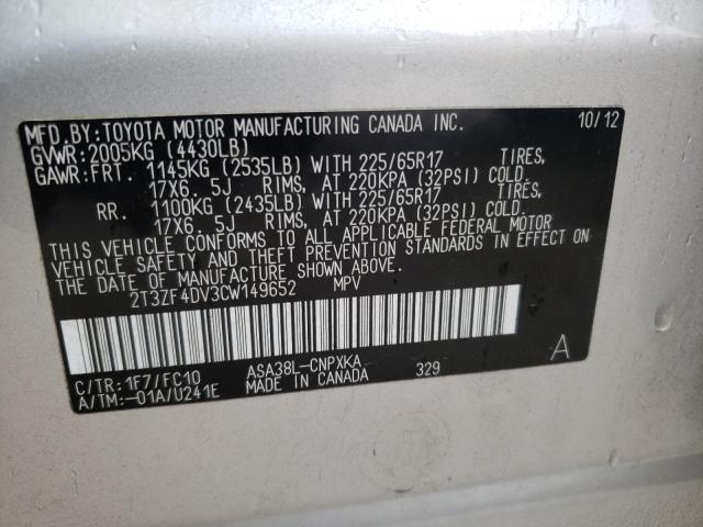 Photo 10 from auction – 2012 TOYOTA RAV4 with VIN 2T3ZF4DV3CW149652