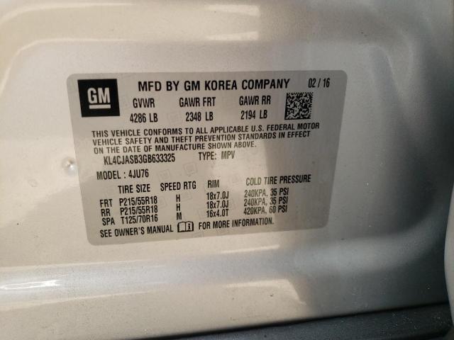 Photo 10 from auction – 2016 BUICK ENCORE with VIN KL4CJASB3GB633325