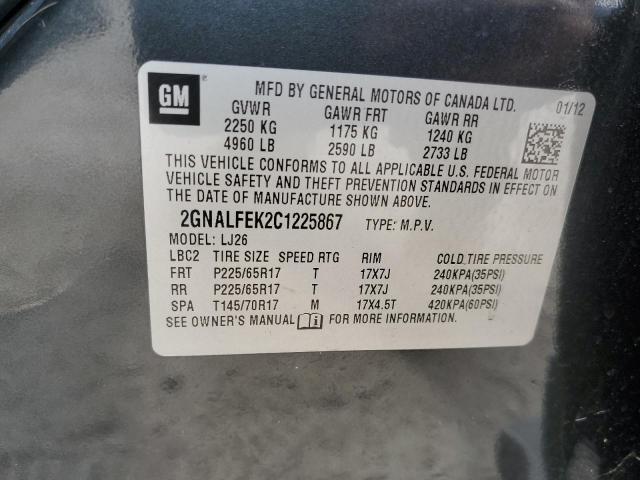 Photo 10 from auction – 2012 CHEVROLET EQUINOX LT with VIN 2GNALFEK2C1225867