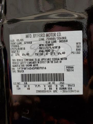 Photo 10 from auction – 2005 FORD F150 SUPER with VIN 1FTPW14545FB07016