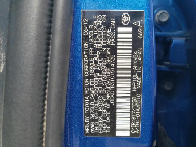 Photo 10 from auction – 2012 TOYOTA PRIUS C with VIN JTDKDTB31C1514735