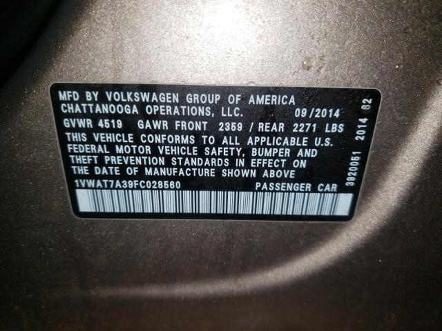 Photo 10 from auction – 2015 VOLKSWAGEN PASSAT S with VIN 1VWAT7A39FC028560
