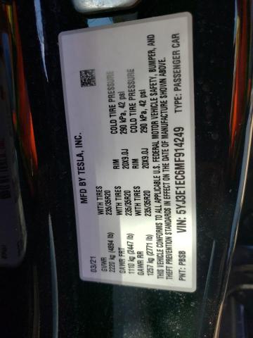 Photo 10 from auction – 2021 TESLA MODEL 3 with VIN 5YJ3E1EC6MF914249