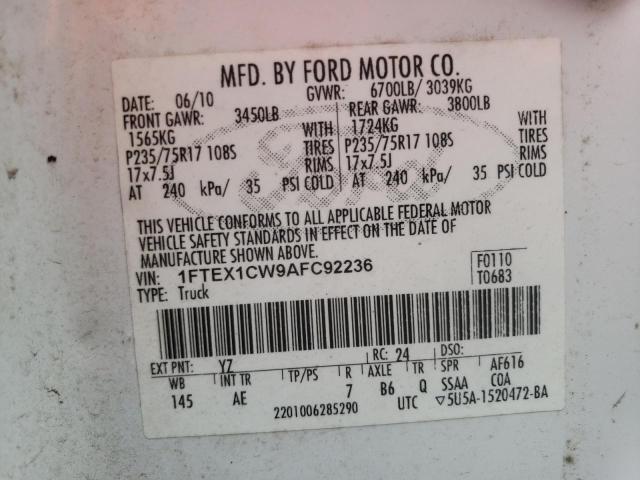 Photo 10 from auction – 2010 FORD F150 SUPER with VIN 1FTEX1CW9AFC92236