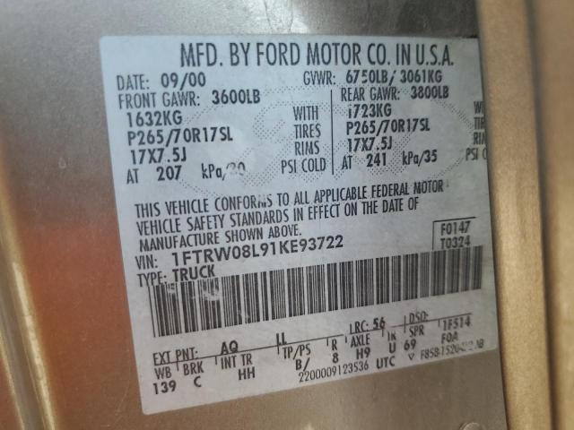 Photo 10 from auction – 2001 FORD F150 SUPER with VIN 1FTRW08L91KE93722