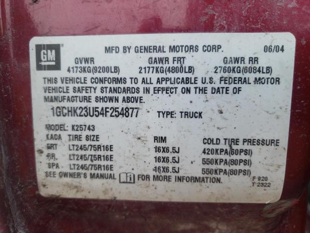 Photo 10 from auction – 2004 CHEVROLET SILVERADO with VIN 1GCHK23U54F254877
