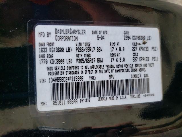 Photo 10 from auction – 2004 DODGE DURANGO LI with VIN 1D4HB58D24F215306