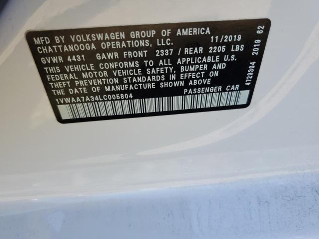 Photo 10 from auction – 2020 VOLKSWAGEN PASSAT S with VIN 1VWAA7A34LC005804
