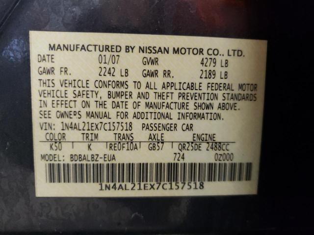 Photo 10 from auction – 2007 NISSAN ALTIMA 2.5 with VIN 1N4AL21EX7C157518