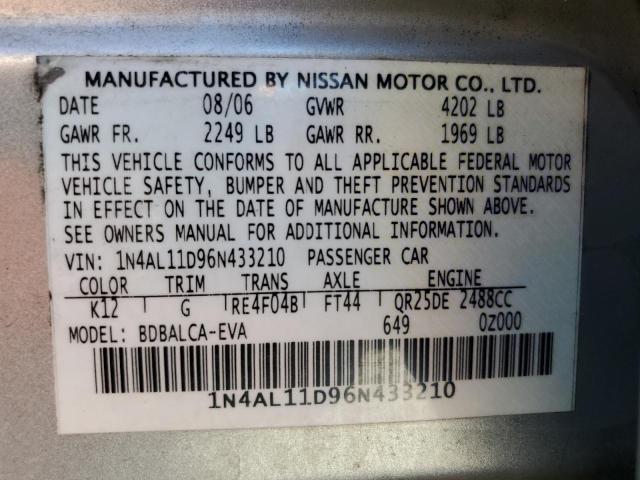 Photo 10 from auction – 2006 NISSAN ALTIMA S with VIN 1N4AL11D96N433210
