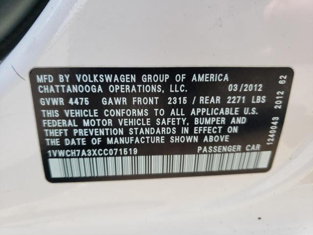 Photo 10 from auction – 2012 VOLKSWAGEN PASSAT SEL with VIN 1VWCH7A3XCC071519