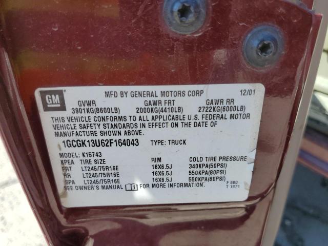 Photo 10 from auction – 2002 CHEVROLET SILVERADO with VIN 1GCGK13U62F164043