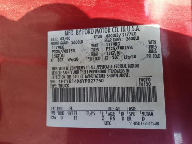 Photo 10 from auction – 2000 FORD RANGER SUP with VIN 1FTYR14X6YPB27750
