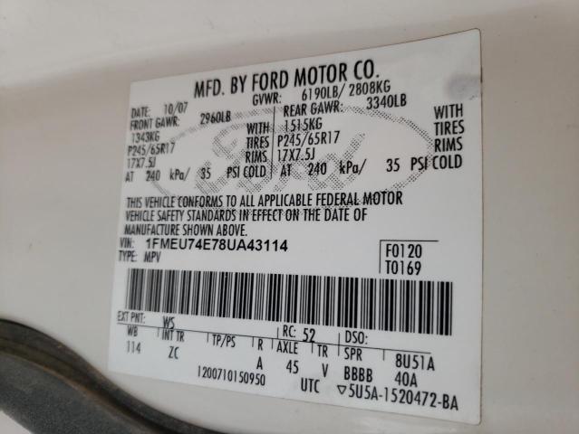 Photo 10 from auction – 2008 FORD EXPLORER E with VIN 1FMEU74E78UA43114