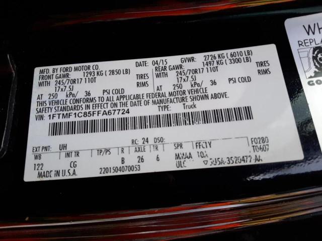 Photo 10 from auction – 2015 FORD F150 with VIN 1FTMF1C85FFA67724