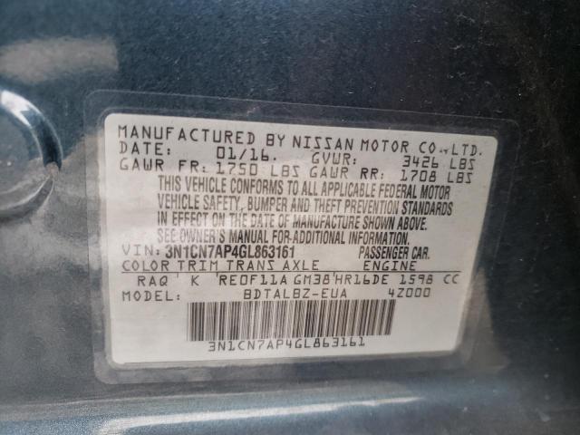 Photo 10 from auction – 2016 NISSAN VERSA S with VIN 3N1CN7AP4GL863161