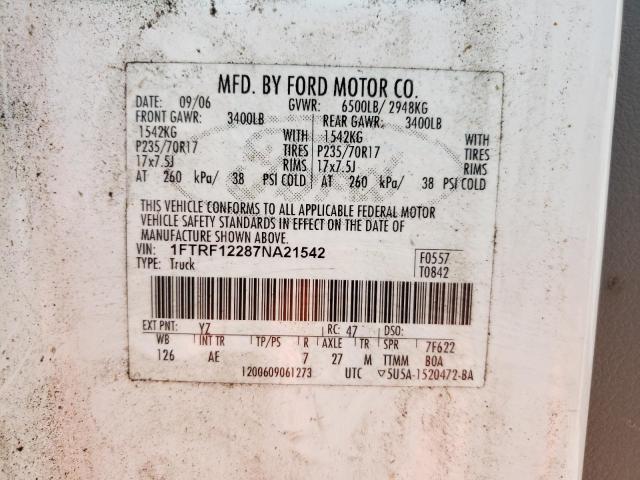 Photo 10 from auction – 2007 FORD F150 with VIN 1FTRF12287NA21542