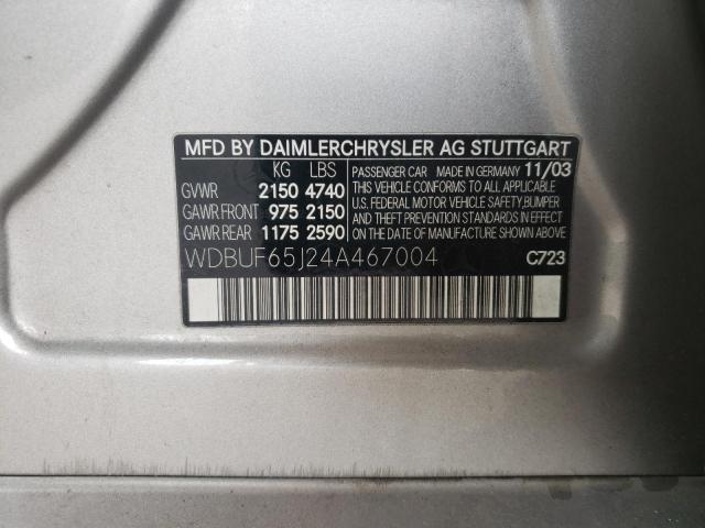 Photo 10 from auction – 2004 MERCEDES-BENZ E 320 with VIN WDBUF65J24A467004