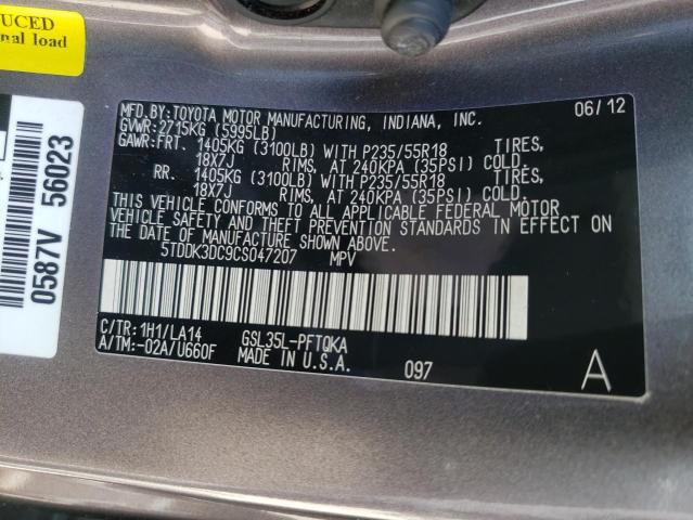 Photo 10 from auction – 2012 TOYOTA SIENNA XLE with VIN 5TDDK3DC9CS047207