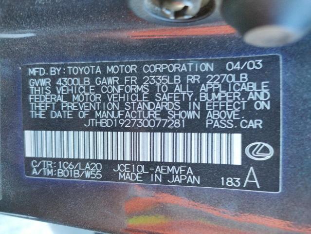 Photo 10 from auction – 2003 LEXUS IS 300 with VIN JTHBD192730077281
