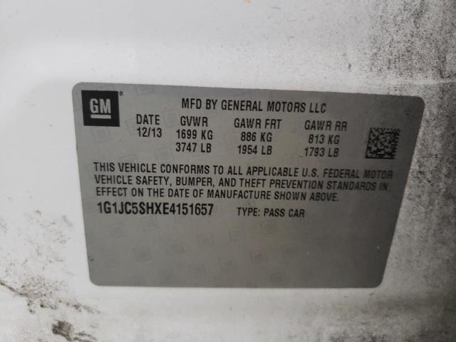 Photo 10 from auction – 2014 CHEVROLET SONIC LT with VIN 1G1JC5SHXE4151657